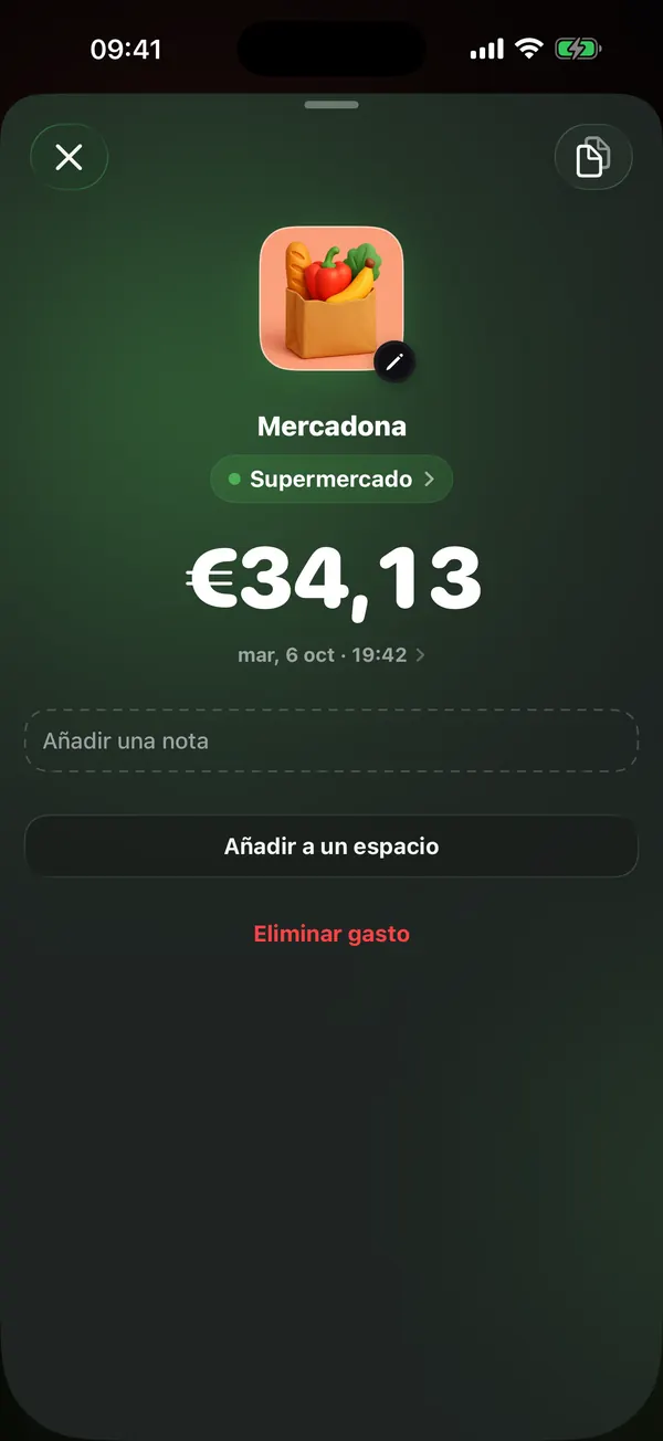 Gasto creado desde un ticket de Mercadona: 34,13 € en Supermercado